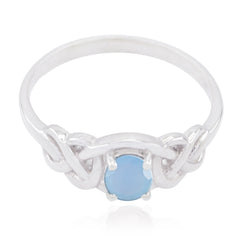 Siti Blue Solitaire Ring with Elegant Silver Design Blue Chalcedony Blue