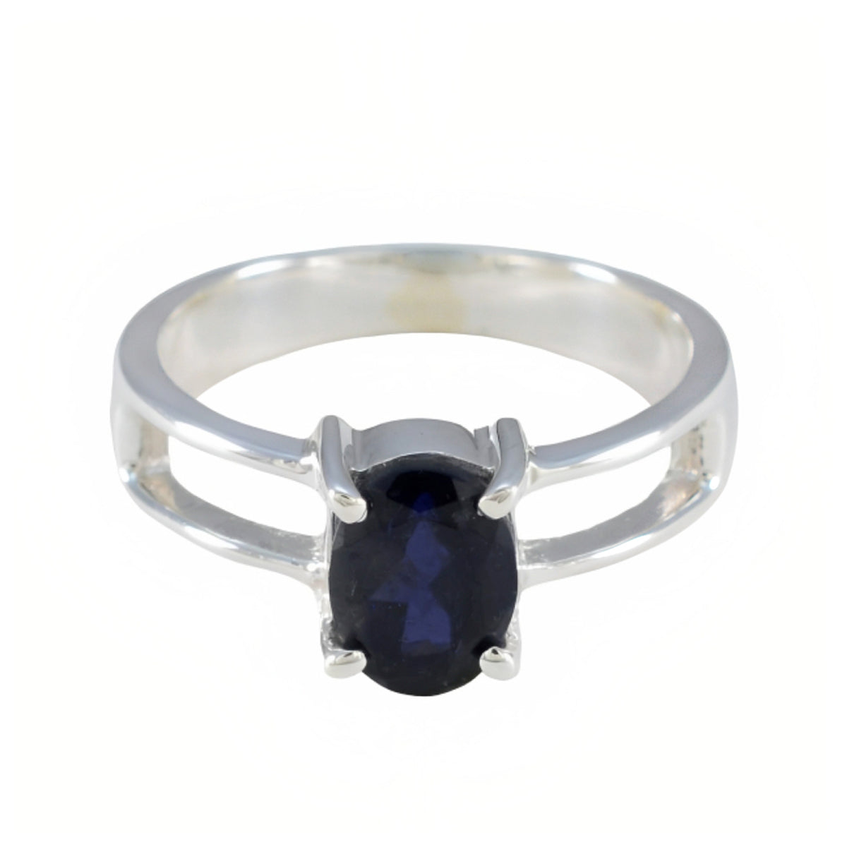 Aria Blue Solitaire Ring Elegant Oval Gemstone Ring Iolite Blue