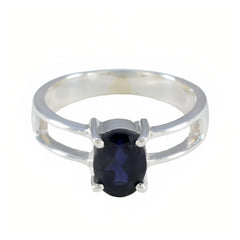 Aria Blue Solitaire Ring Elegant Oval Gemstone Ring Iolite Blue