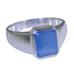 Emma Blue Solitaire Ring with Elegant Silver Band Blue Chalcedony Blue