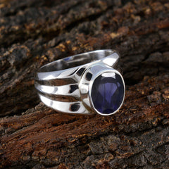 Genesis blue solitaire ring silver with large oval blue gemstone set in polished silver band