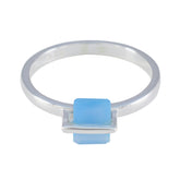 Ying Blue Solitaire Ring with Elegant Silver Band Blue Chalcedony Blue