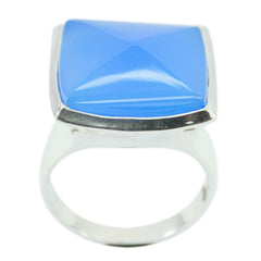 Lorena Blue Solitaire Ring with Square Gemstone Blue Chalcedony Blue