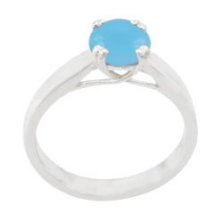 Ella Blue Solitaire Ring Elegant Silver Gemstone Jewelry Blue Chalcedony Blue