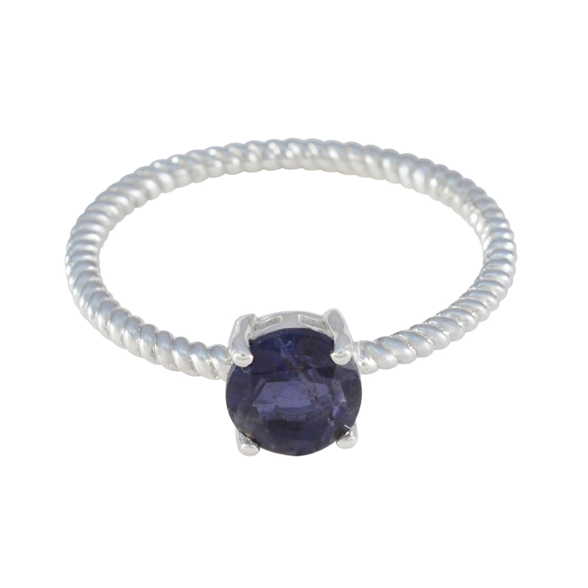 Ling Blue Solitaire Ring with Twisted Band Silver Iolite Blue