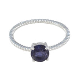 Ling Blue Solitaire Ring with Twisted Band Silver Iolite Blue