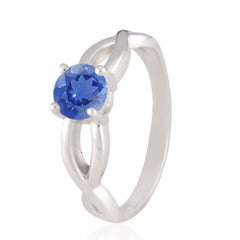 Mei Blue Solitaire Ring in Sterling Silver