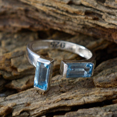 Emma blue toi et moi ring with rectangular blue stones set in sterling silver band