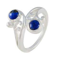 Antonia sterling silver ring with two round lapis cabochons in a swirling open toi et moi design blue toi et moi ring