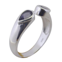 Lakshmi sterling silver blue toi et moi ring with pear and round blue gemstones polished open band