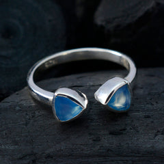 Sakura sterling silver open ring with two triangular blue cabochon stones blue toi et moi ring