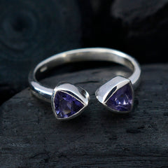 Soojin silver open band blue toi et moi ring with two triangular blue violet gemstones