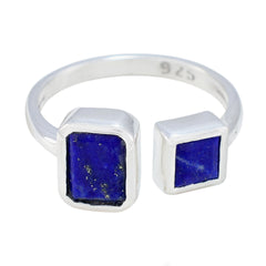 Camilla blue toi et moi ring with two rectangular blue stones set in sterling silver band