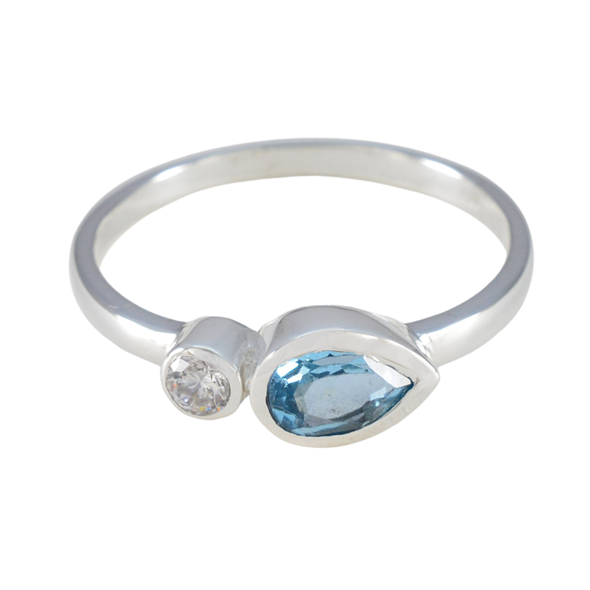 Nora sterling silver blue toi et moi ring with pear shaped blue topaz and small round clear gemstone accent