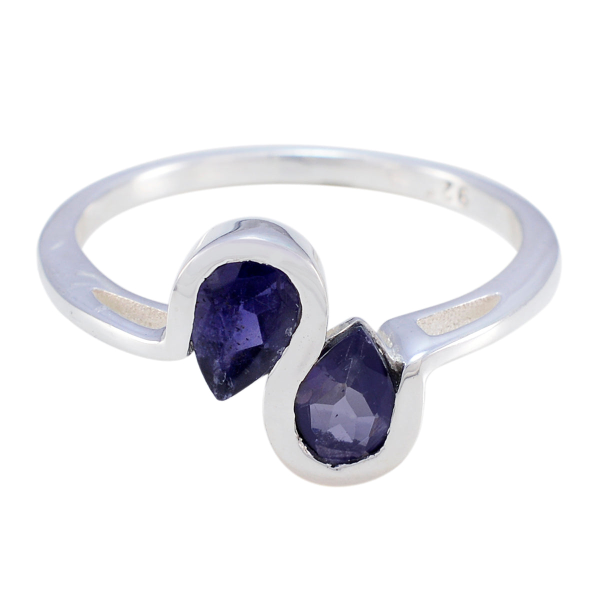 Meera silver ring featuring two blue gemstones in a unique design blue toi et moi ring
