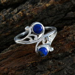 Antonia silver ring with two lapis blue stones ornate swirl setting blue toi et moi ring