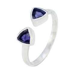 Soojin blue toi et moi ring sterling silver open band with two triangular blue gemstones for everyday stackable wear
