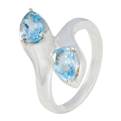 Claire sterling silver ring with two pear shaped light blue gemstones, elegant blue toi et moi ring