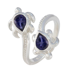 Giulia silver blue toi et moi ring with two pear shaped deep blue gemstones and beaded band