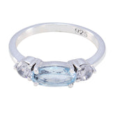 Emi silver blue trilogy gemstone ring with oval blue center stone and two clear side stones