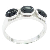Lea boho black trilogy ring with three oval black stones set in silver band