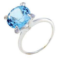 Natalie Boho Blue Halo Ring with Silver Band Blue Topaz Blue
