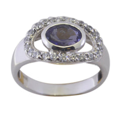 Kristine Boho Blue Halo Ring with Gemstone Accent Iolite Blue