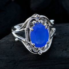 Priya Boho Blue Solitaire Ring with Silver Detailing