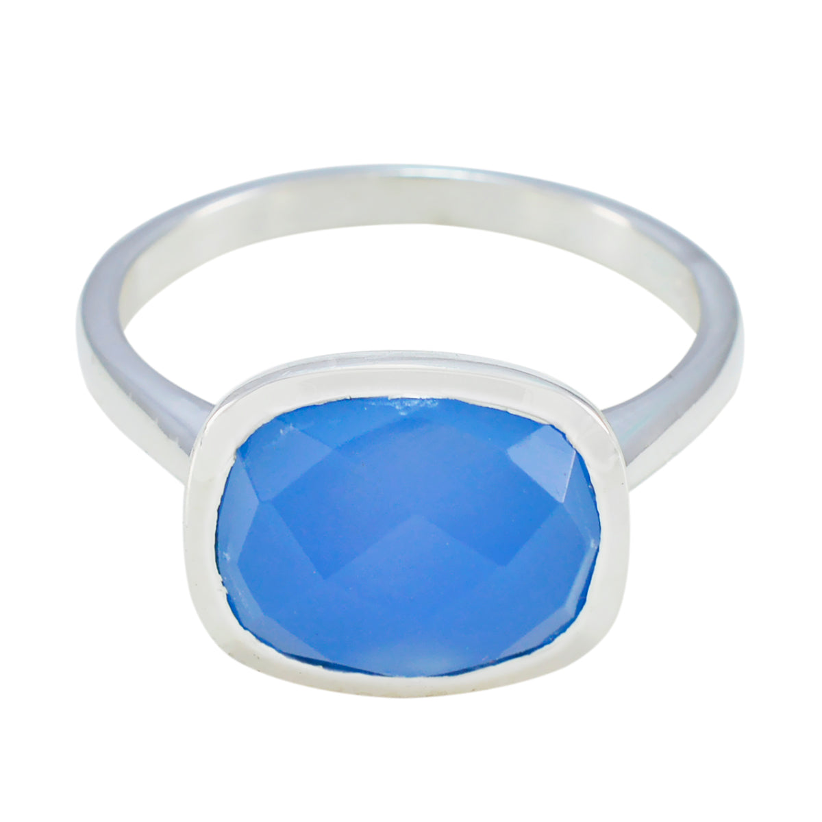 Riya Boho Blue Solitaire Ring with Faceted Gemstone Blue Chalcedony Blue