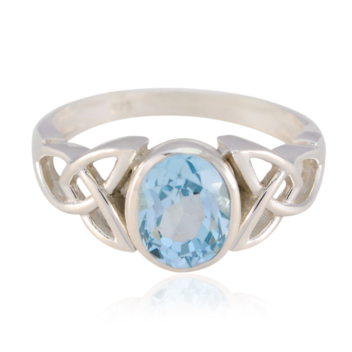 Andrea Boho Blue Solitaire Ring with Silver Design Blue Topaz Blue