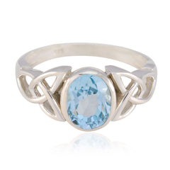 Andrea Boho Blue Solitaire Ring with Silver Design Blue Topaz Blue