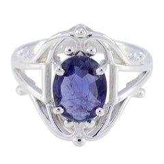 Mathilde Boho Blue Solitaire Ring with Silver Detailing Iolite Blue