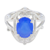 Priya Boho Blue Solitaire Ring with Silver Detailing Blue Chalcedony Blue