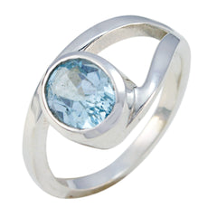 Lily Boho Blue Solitaire Ring with Silver Band Blue Topaz Blue