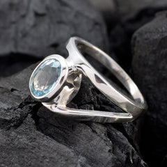 Lily Boho Blue Solitaire Ring with Silver Band