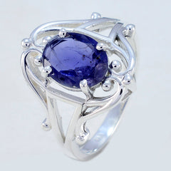 Mathilde Boho Blue Solitaire Ring with Silver Detailing