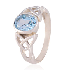 Andrea Boho Blue Solitaire Ring with Silver Design