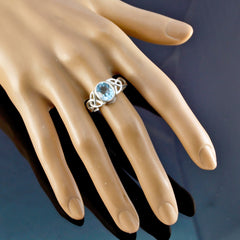 Andrea Boho Blue Solitaire Ring with Silver Design