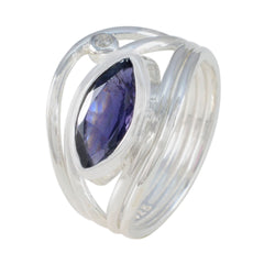 Stella boho blue toi et moi ring with silver band and marquise blue gemstone