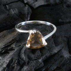 Yasmine boho brown solitaire ring with triangular brown gemstone on silver band