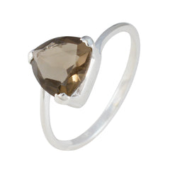 Yasmine boho brown solitaire ring with a teardrop-shaped brown gemstone set in silver band