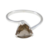 Yasmine boho brown solitaire ring with a triangular brown gemstone set in a silver band