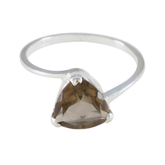 Yasmine boho brown solitaire ring with a triangular brown gemstone set in a silver band