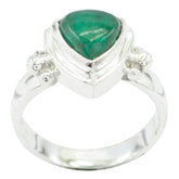 Saanvi boho green solitaire ring with a teardrop green stone set in silver band