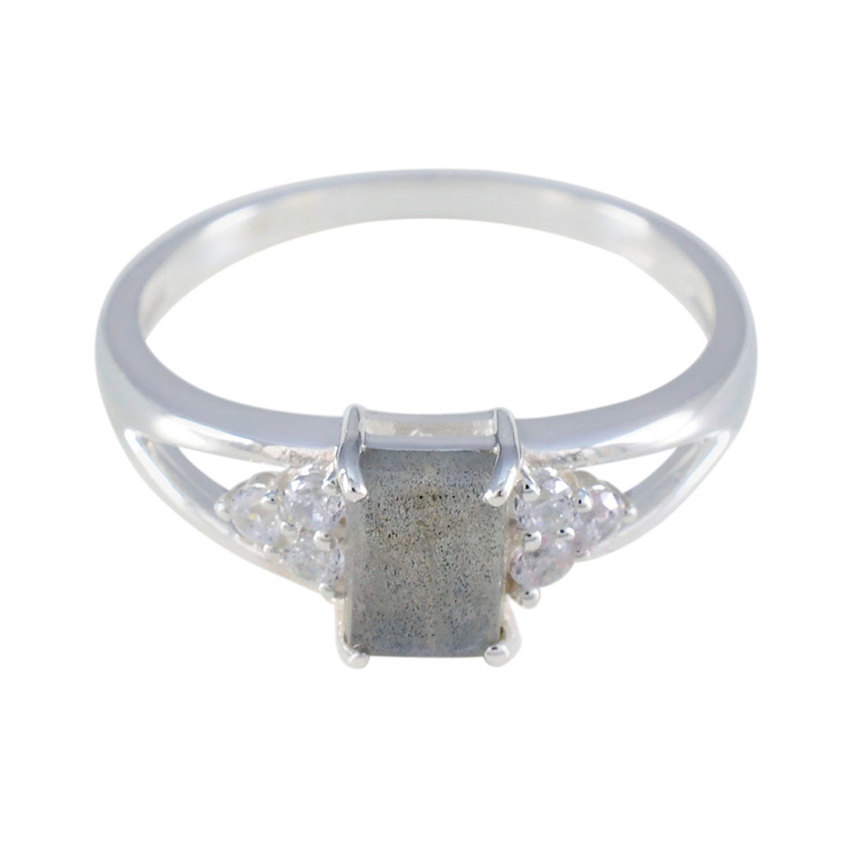 Ji-eun Boho Grey Gemstone Halo Ring in Silver Labradorite Gray
