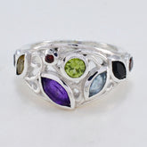 Isabel boho multicolor gemstone ring with silver band and various colorful stones