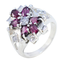 Angel boho multicolor gemstone ring with purple and clear gemstones in floral design