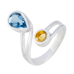 Gabriela boho multicolor gemstone toi et moi ring with blue and yellow stones in silver setting