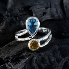 Gabriela boho multicolor gemstone toi et moi ring with blue teardrop and yellow round stones on silver band