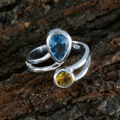 Gabriela boho multicolor gemstone toi et moi ring with blue and yellow stones on silver band